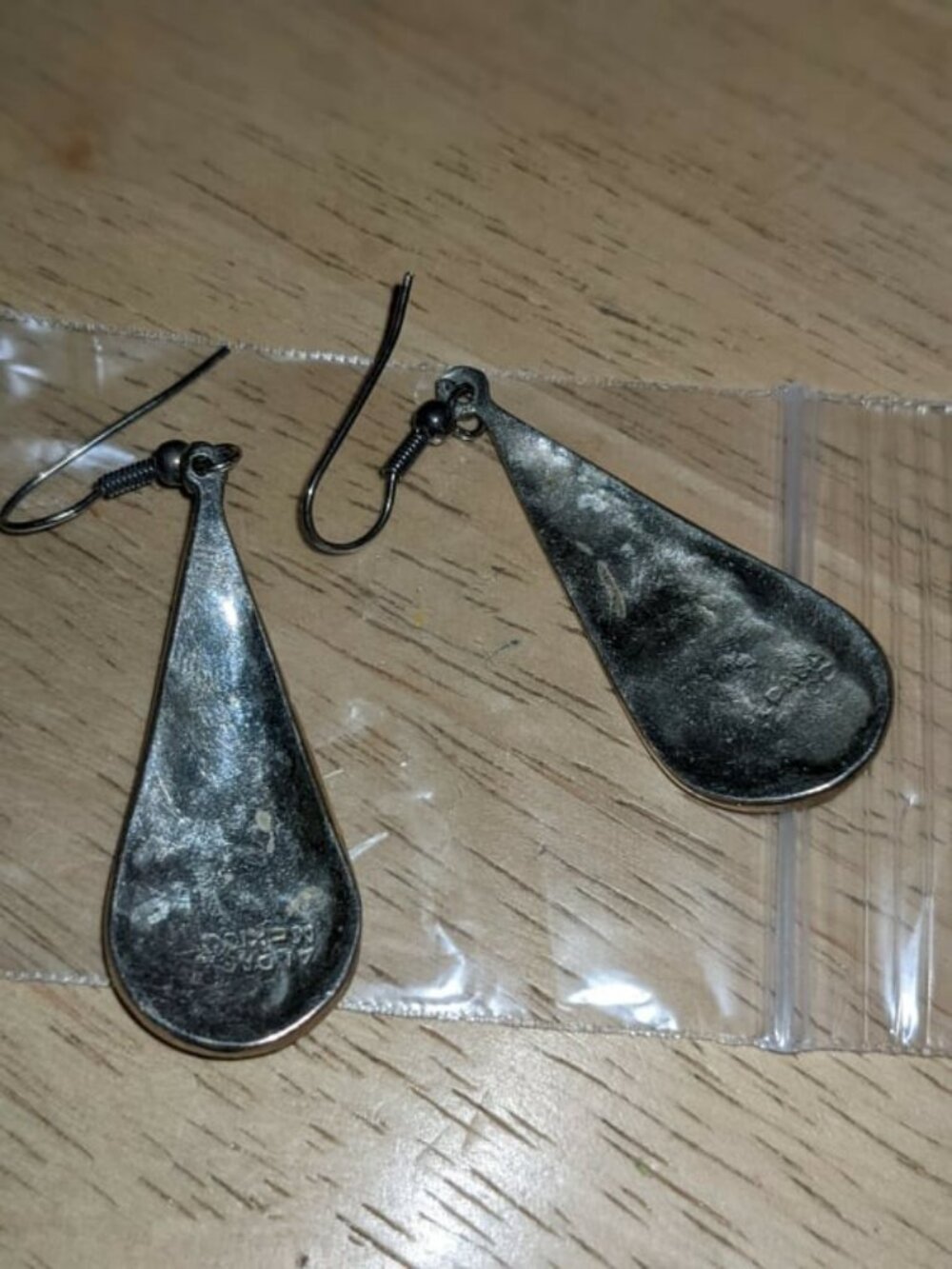 Stirling Silver Antique Quality Alpaca Mexican Abalone Silver Dangle earrings - Picture 2 of 2